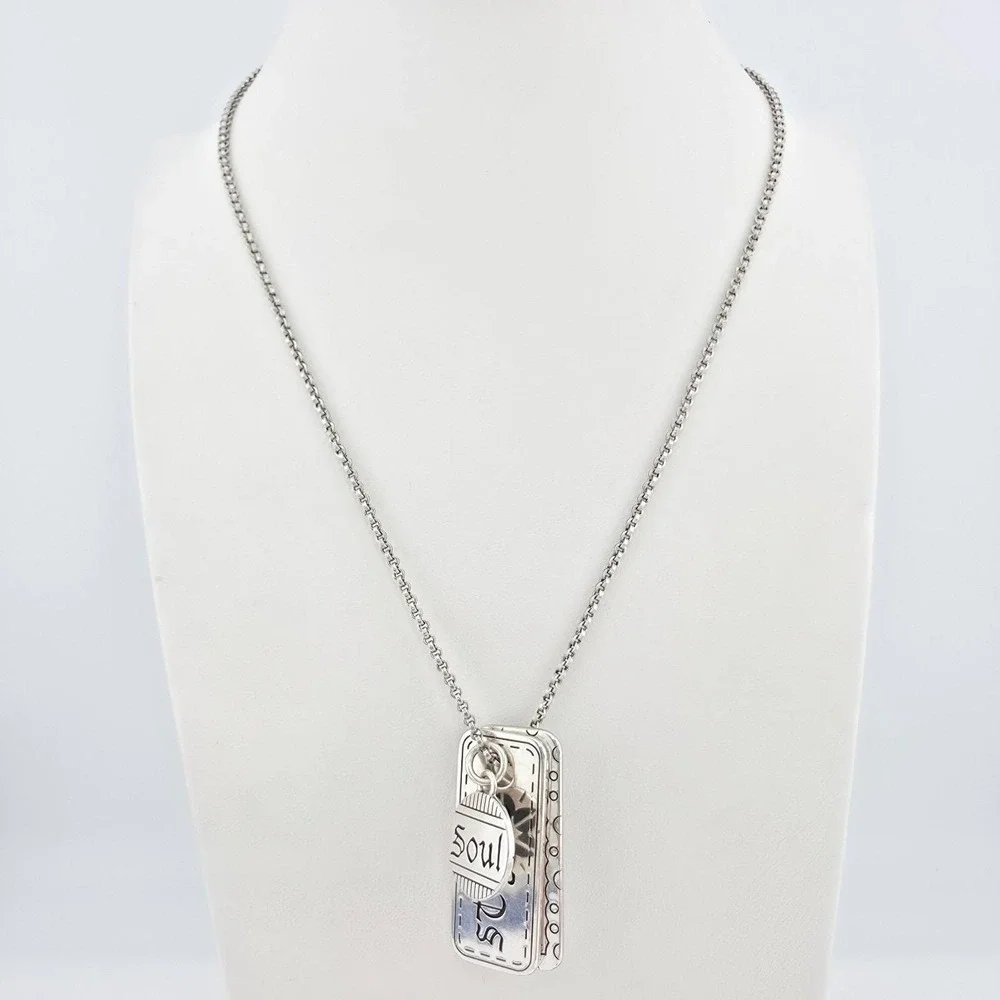 BRIGHTON 'Manuscript' Dog Tag Necklace Heart Soul Dream Believe Silver Plate 18